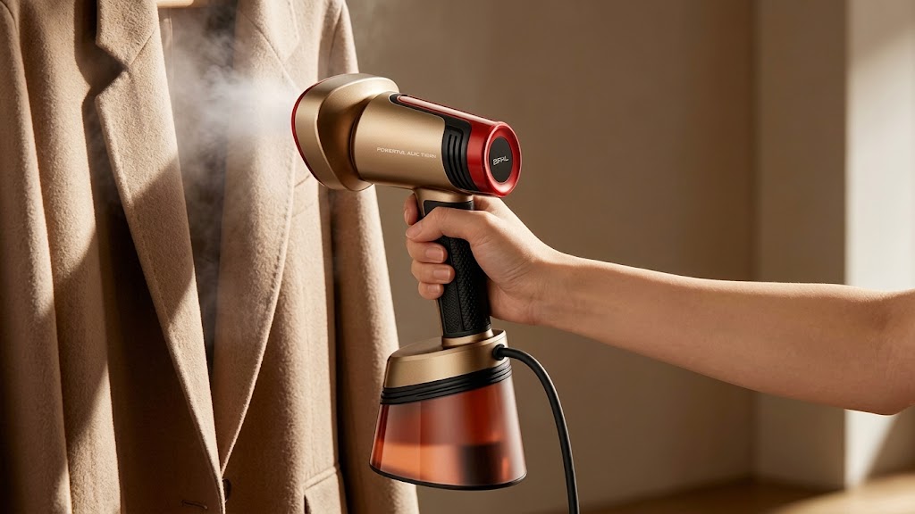 Garment steamer in use